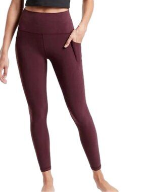 Athleta Salutation Stash Pocket Tight 7/8 Leggings Small Purple Burgundy Stretch